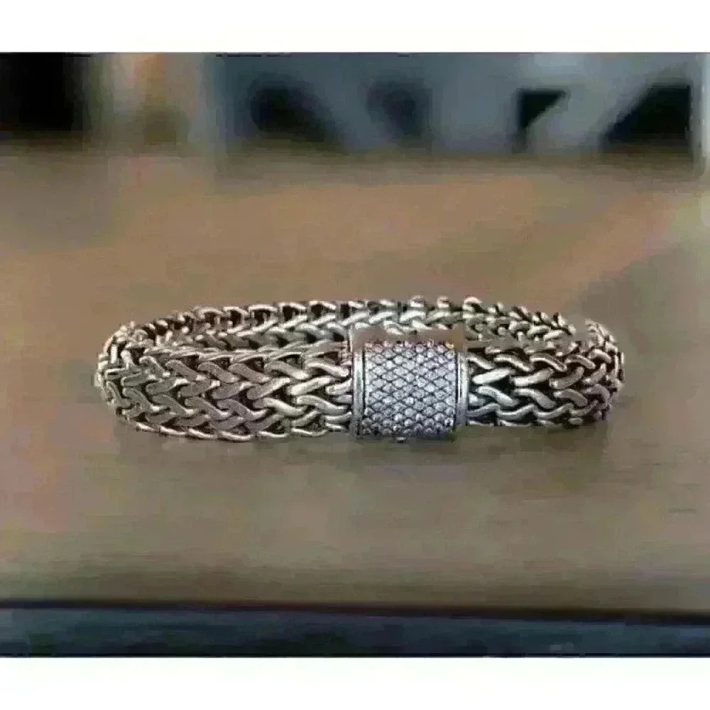 John Hardy 925 Sterling Silver Pave Diamond 12mm Classic Chain Bracelet